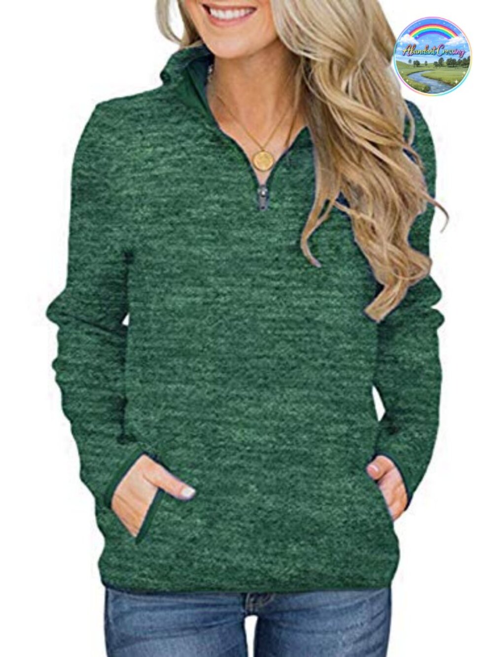 Womens Quarter Zip Pullover Sweatshirt Fleece Lightweight Pockets